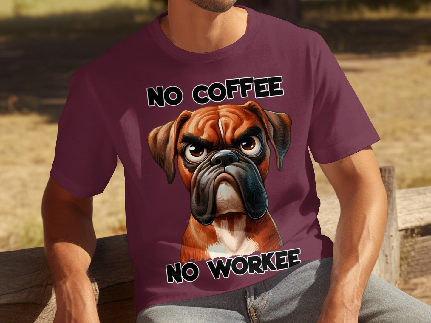 No Coffee No Workee Funny Bulldog Graphic T-shirt