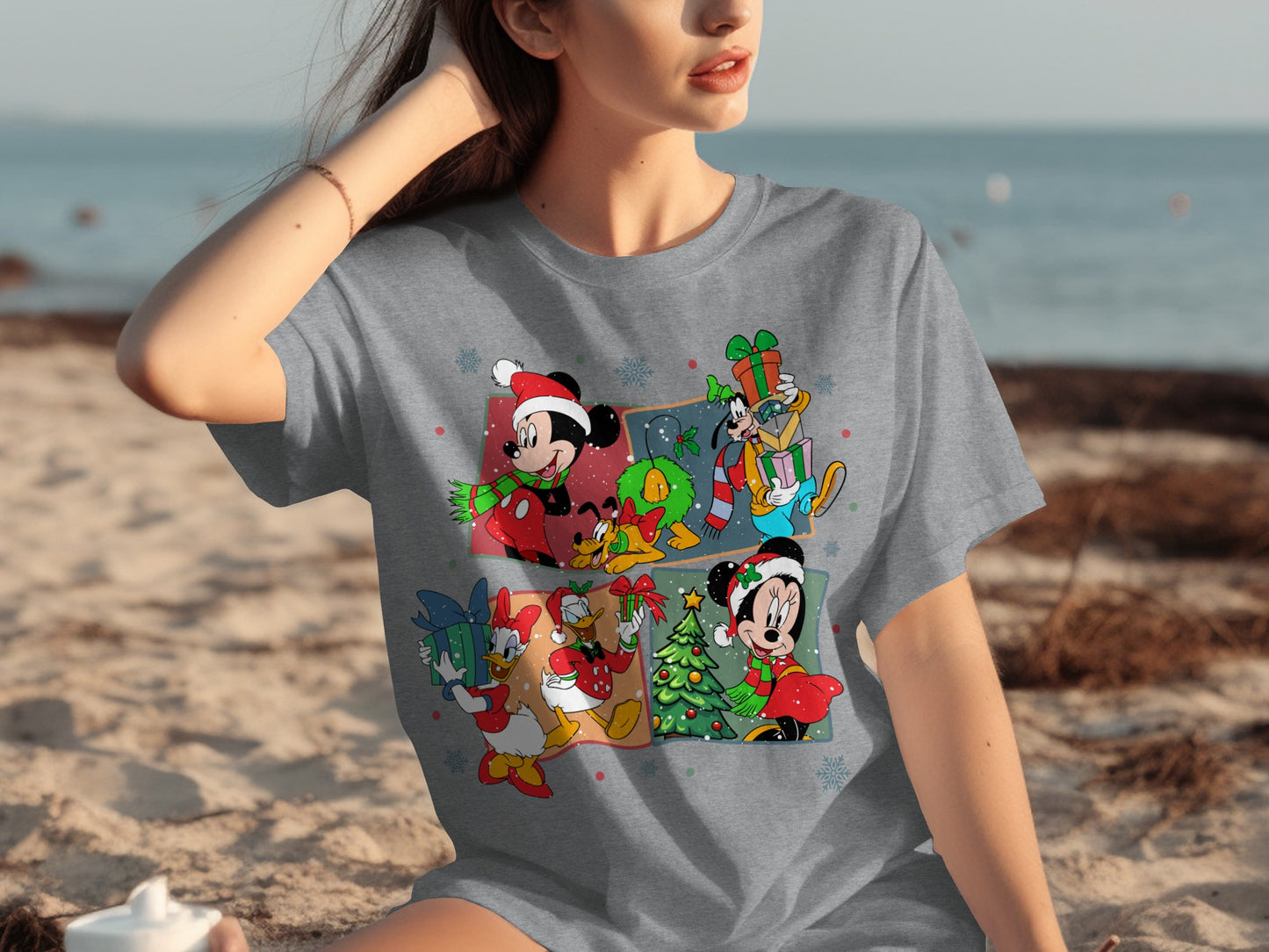 Christmas Cartoon Characters in Festive Outfits T-shirt