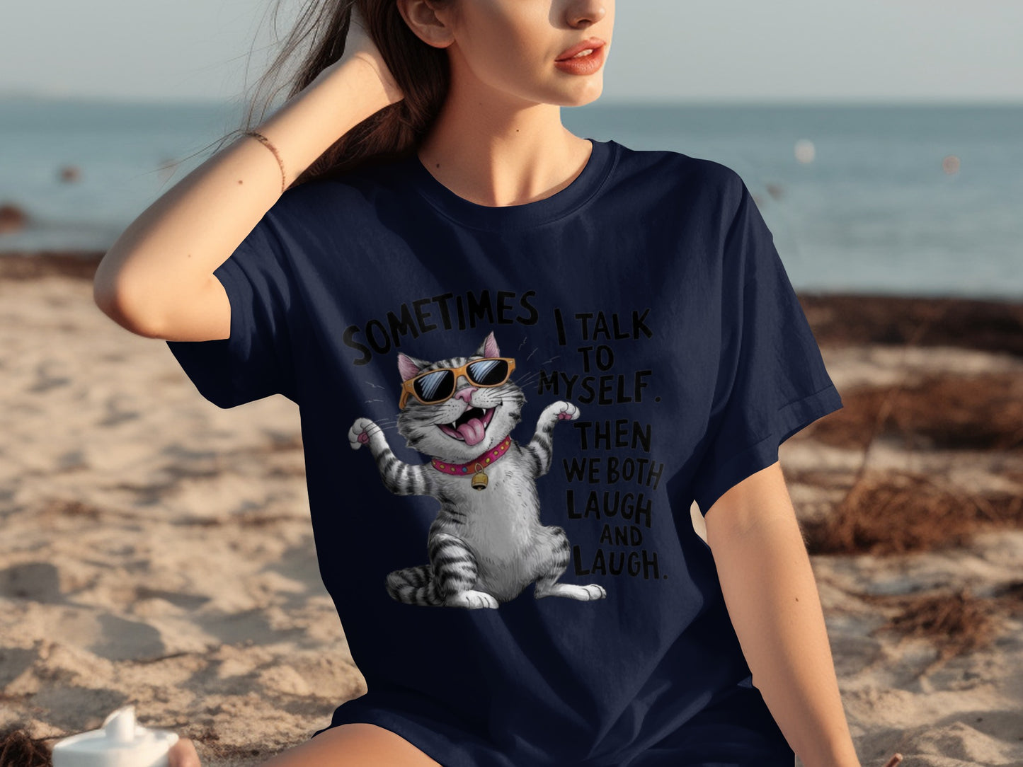 Sometimes I Talk To Myself Cat Illustration T-shirt