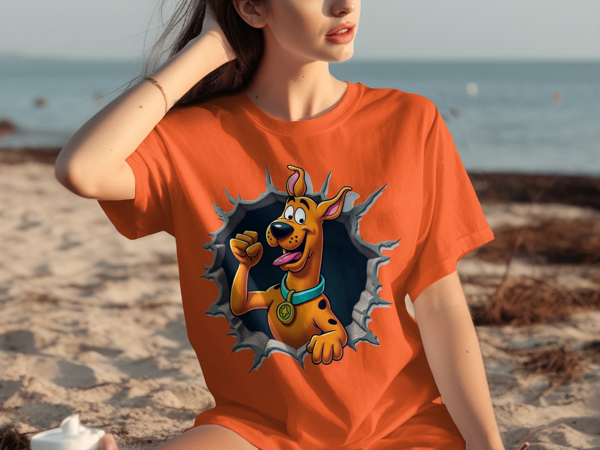 Scooby Doo Breaking Through Print Orange T-shirt
