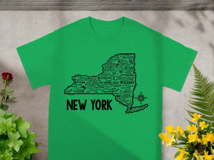 New York State Map Graphic Green T-Shirt