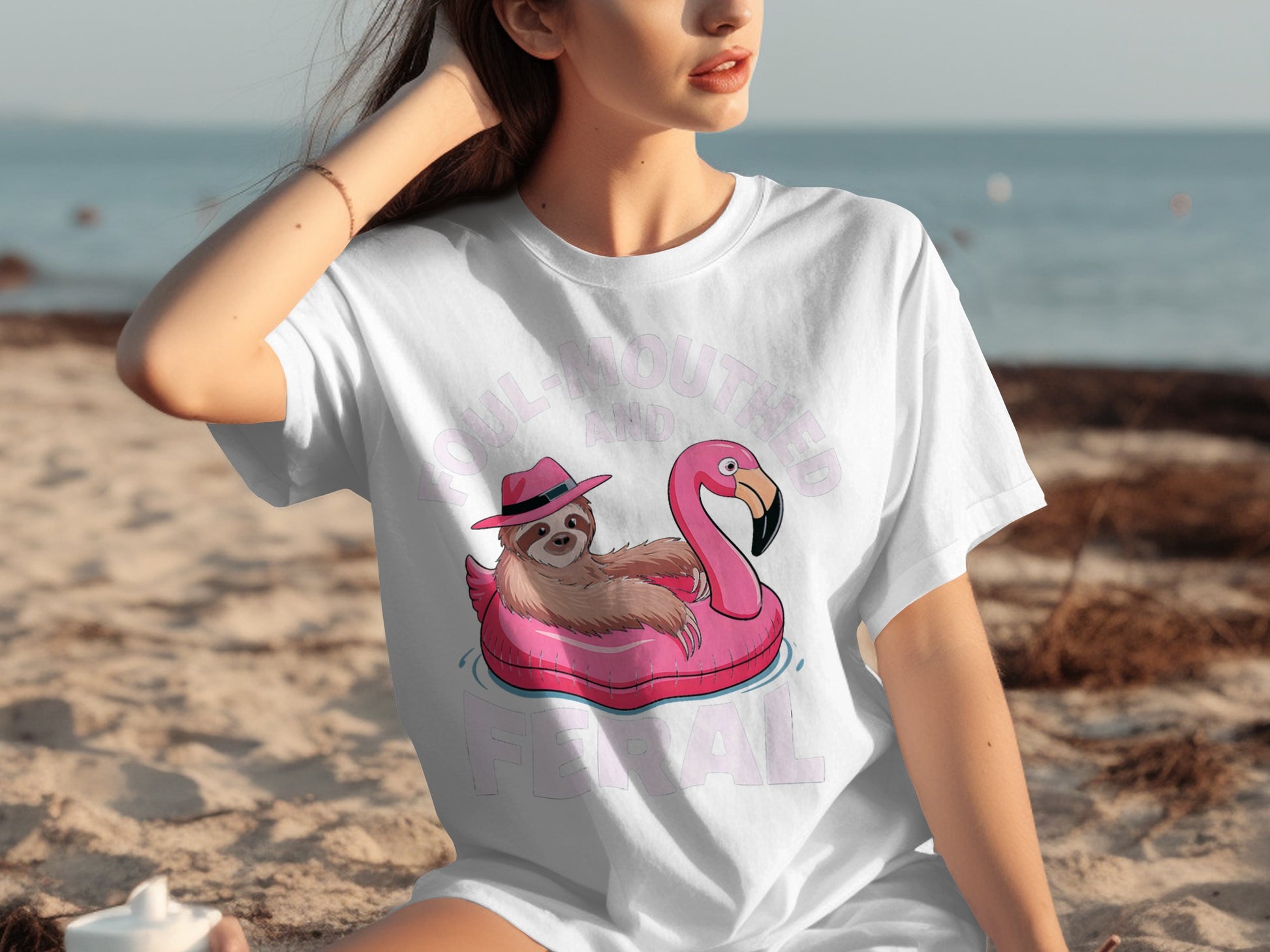 Foul Mouthed and Feral Flamingo and Sloth Graphic Shirt