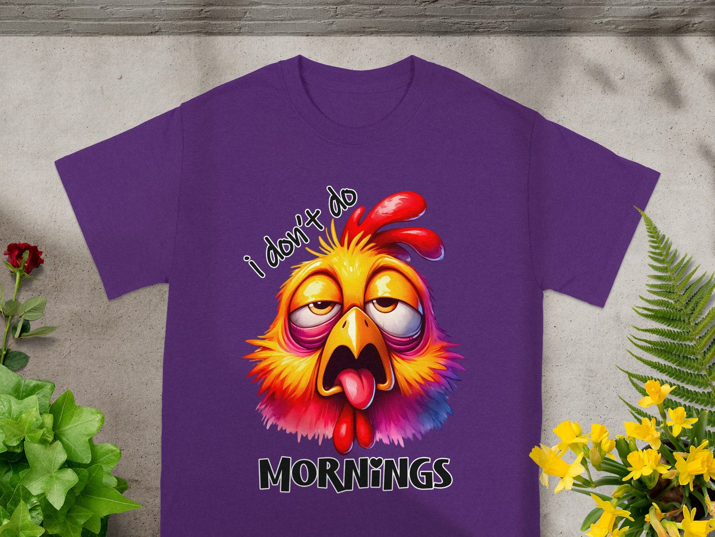 I Don't Do Mornings Chicken Graphic Purple T-shirt