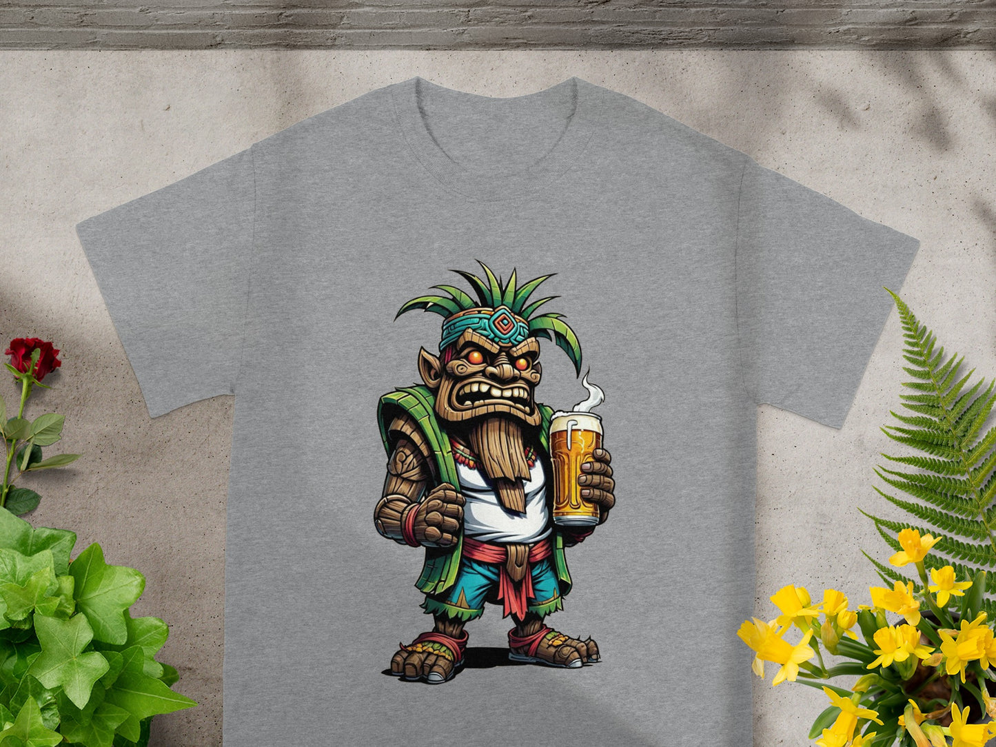 Aztec Warrior Holding Beer Graphic T-Shirt