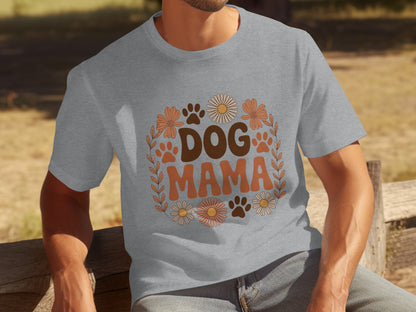 Dog Mama Floral and Paw Print Graphic T-Shirt