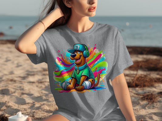 Colorful Cartoon Dog with Headphones T-Shirt