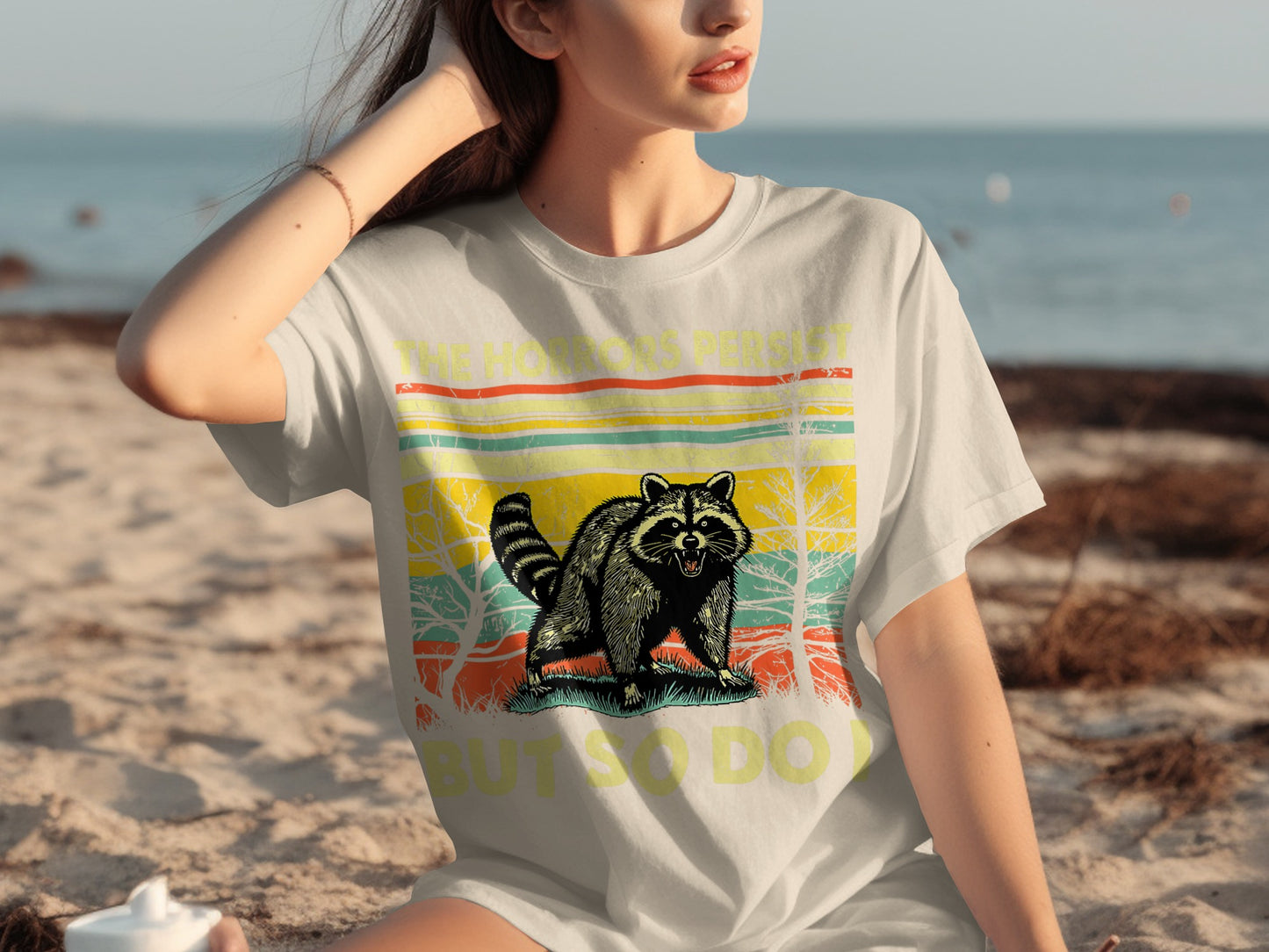 The Horrors Persist But So Do I Raccoon Graphic Tee