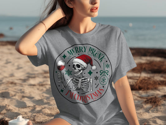 Merry Drunk I'm Christmas Skeleton T-Shirt