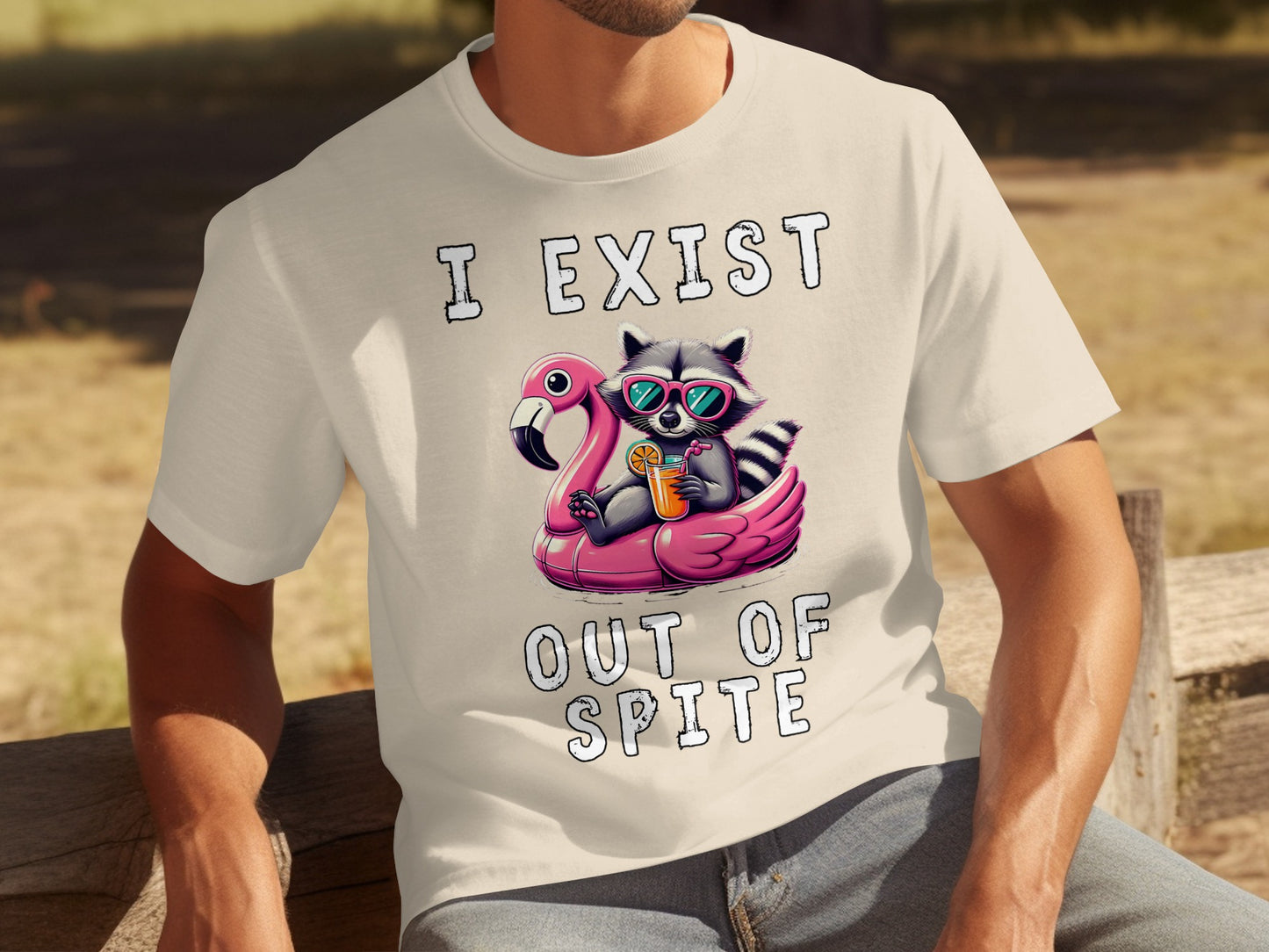 I Exist Out Of Spite Raccoon Flamingo Graphic Shirt