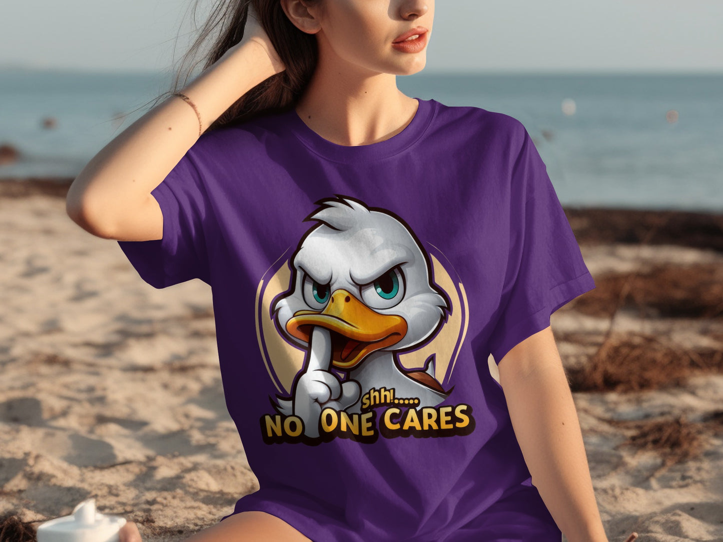 Shhhh No One Cares Angry Duck Graphic T-shirt