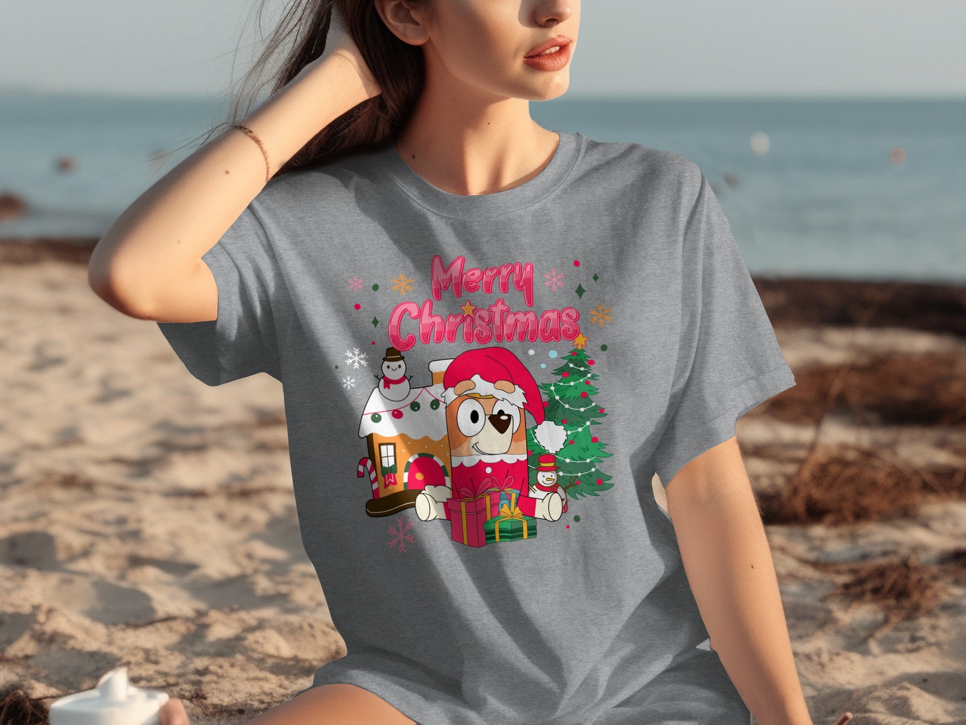 Festive Merry Christmas Cartoon Tee with Gifts and Tree