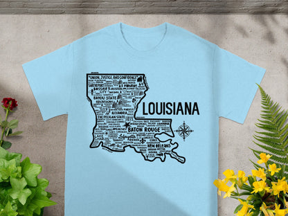 Louisiana State Typography Map Design T-Shirt