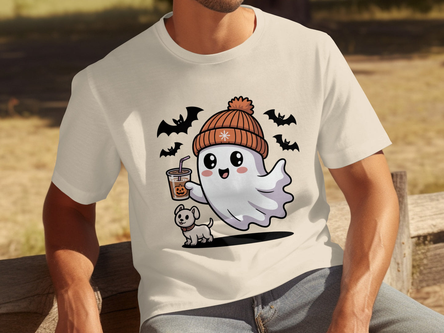 Ghost and Bat Themed Halloween T-Shirt Design