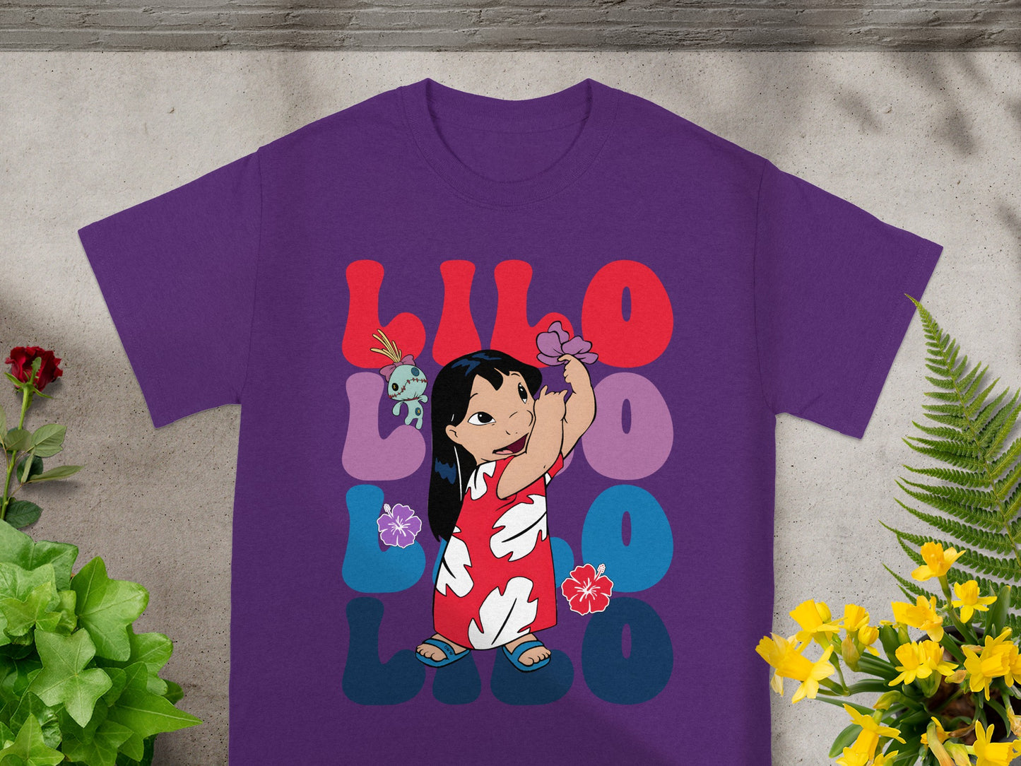Purple t-shirt with Lilo & Stitch graphic and "LILO & STITCH" text.