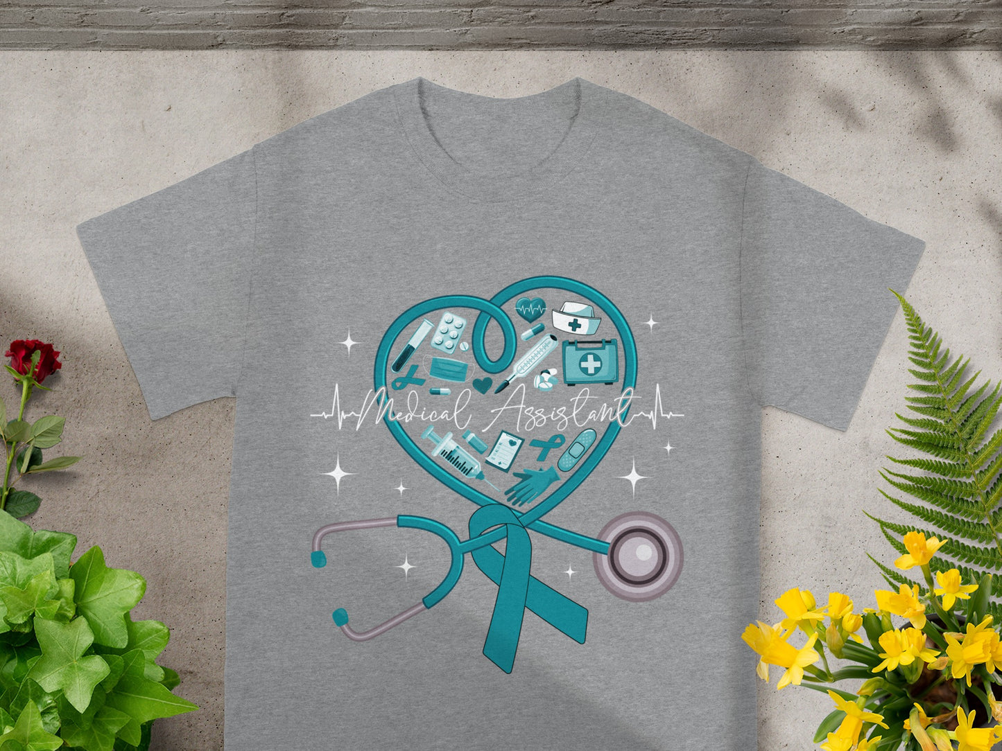 Heart and Medical Assistant Graphic T-Shirt with Stethoscope