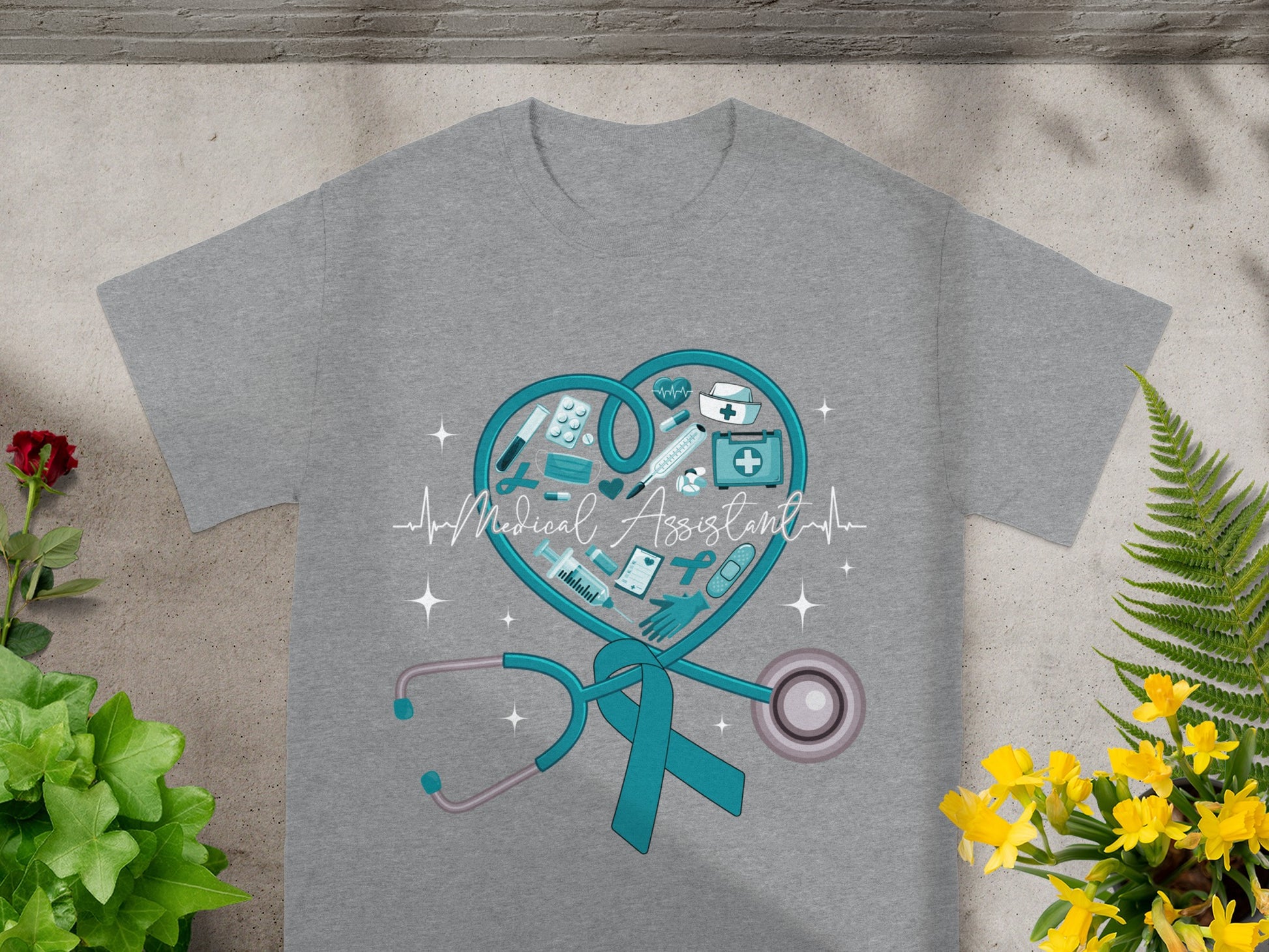Heart and Medical Assistant Graphic T-Shirt with Stethoscope