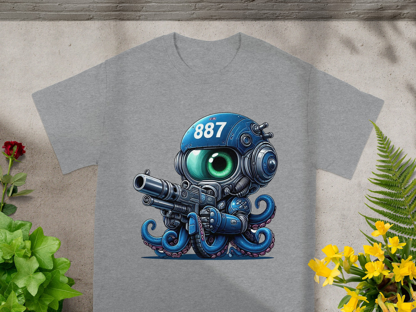 Robot Octopus with a Gun Cute Alien 887 T-shirt