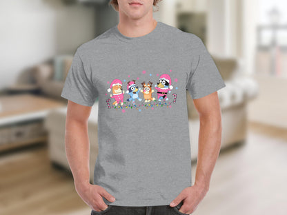 Festive Cartoon Characters Graphic T-Shirt