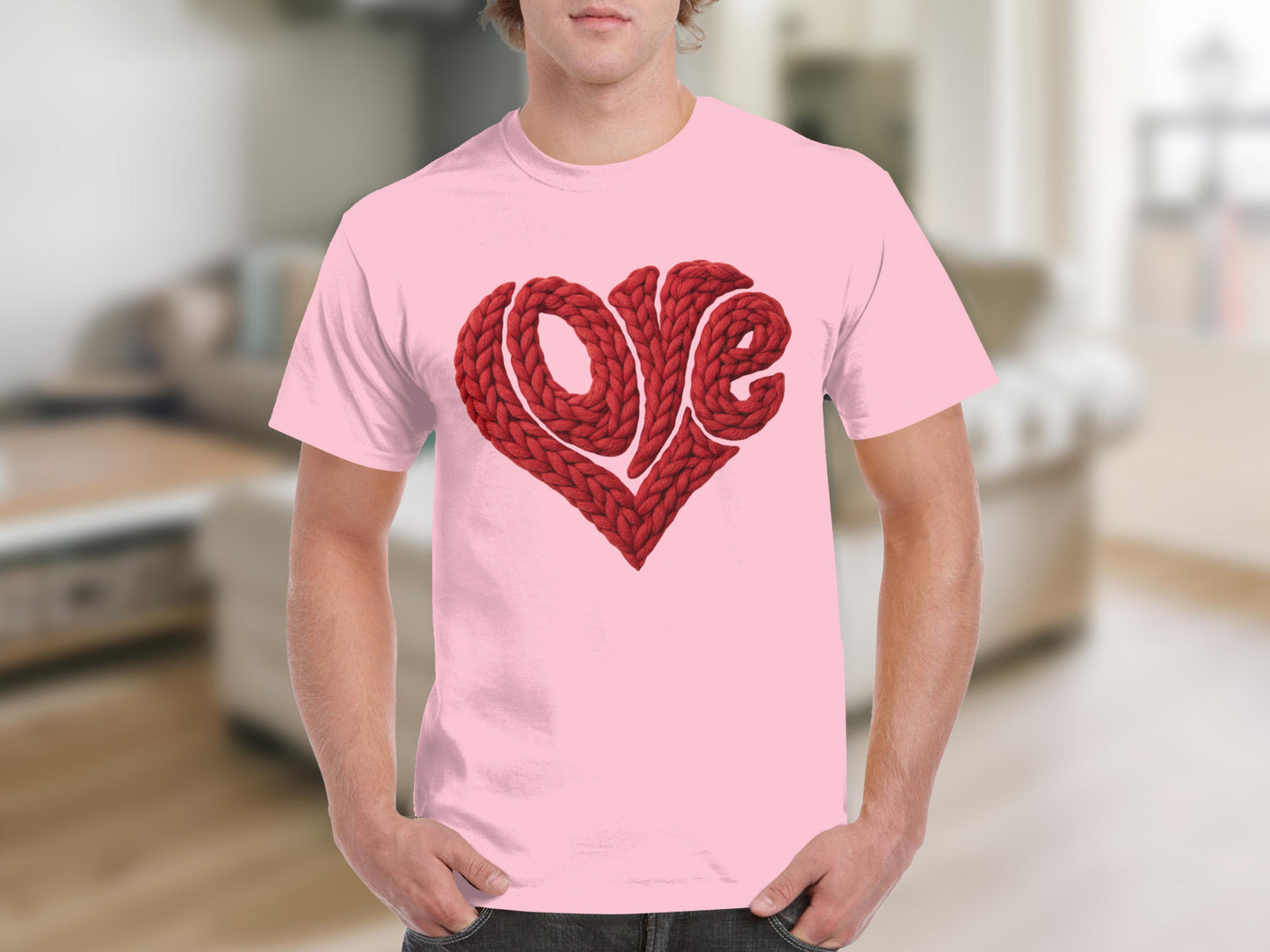 Pink T-shirt with Red Rope Love Design Graphic Tee