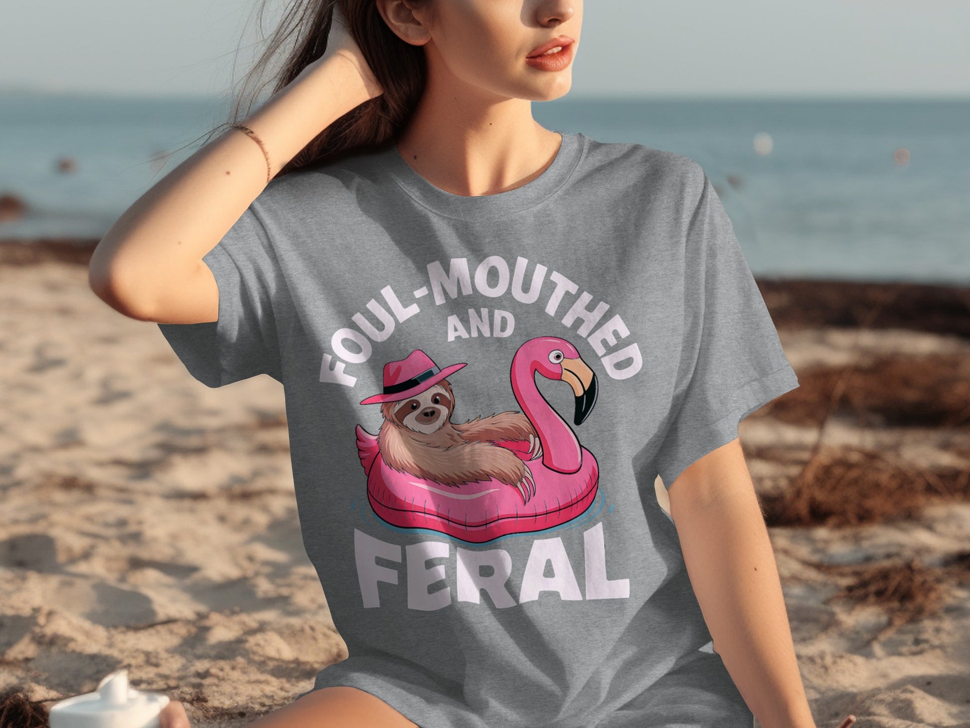 Foul-Mouthed and Feral Sloth with Flamingo T-shirt