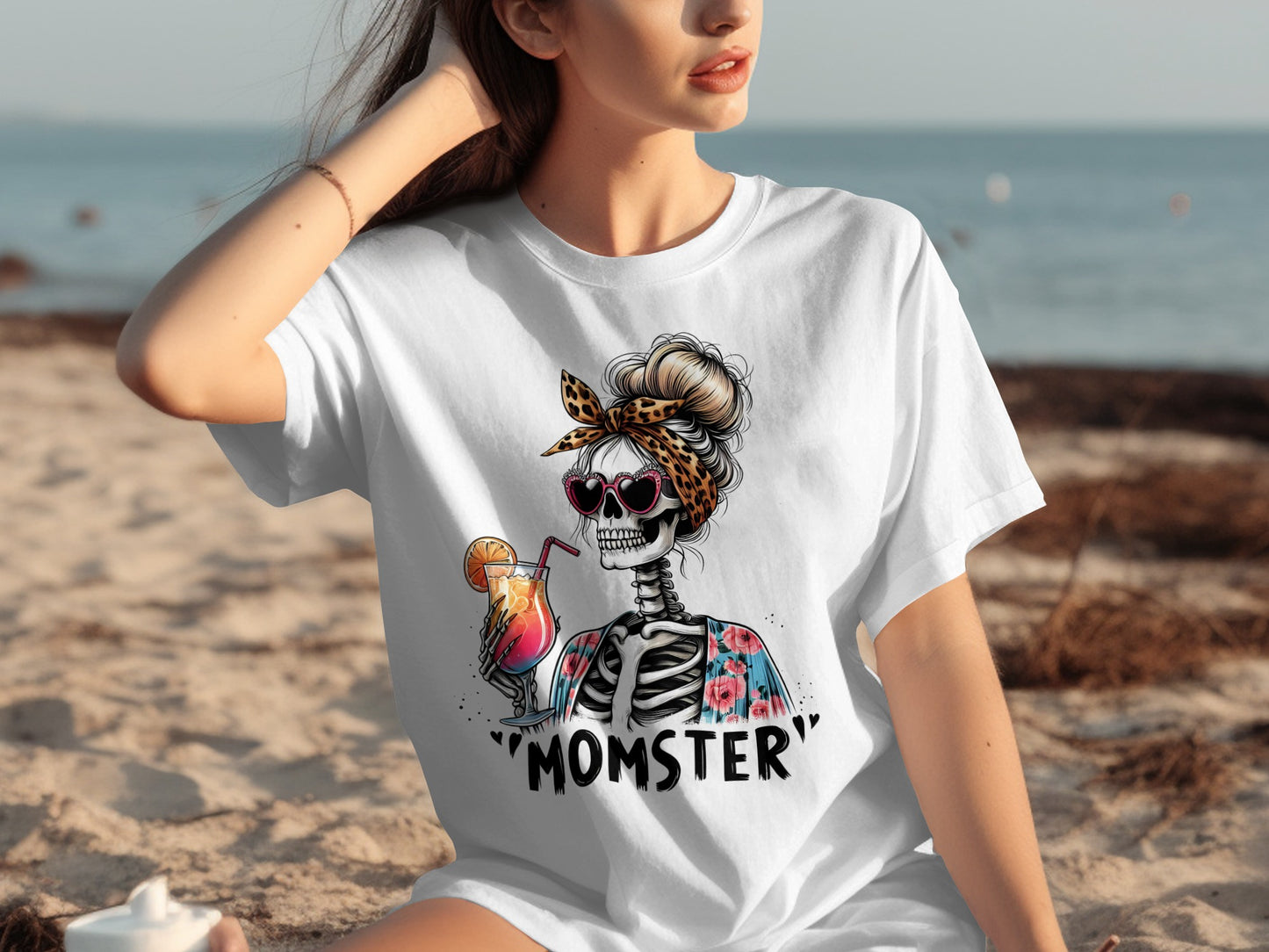 'Momster' Skeleton with Drink Graphic T-shirt