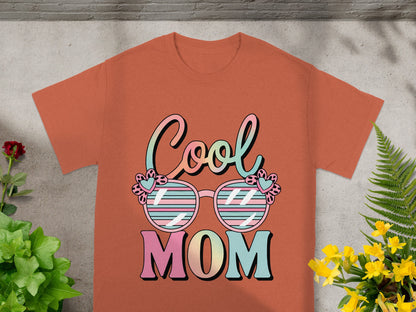 Orange t-shirt with "Cool MOM" text and sunglasses graphic.