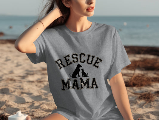 Rescue Mama Graphic T-Shirt for Pet Lovers Casual Wear