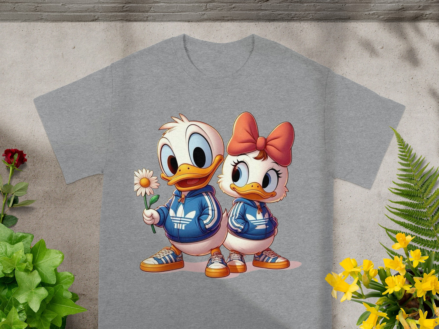 Cute Duck Characters Graphic Grey T-Shirt
