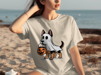 Cute Halloween Dog in Ghost Costume T-shirt