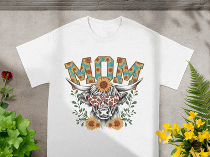 Cute Floral Sunflower MOM Highland Cow T-shirt