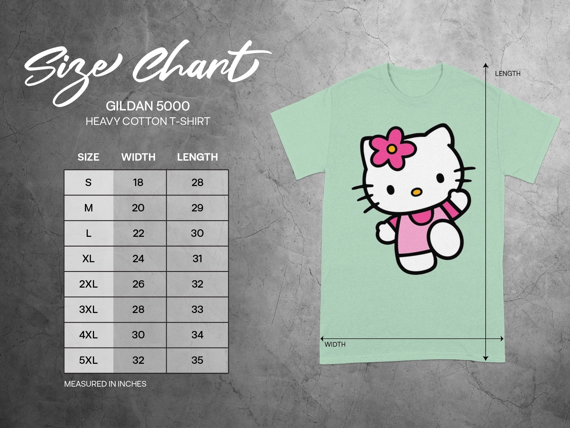 Gildan 5000 Size Chart Hello Kitty Character Design product type
