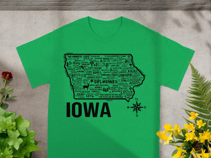 Iowa Map Typography Design Green Iowa Shirt