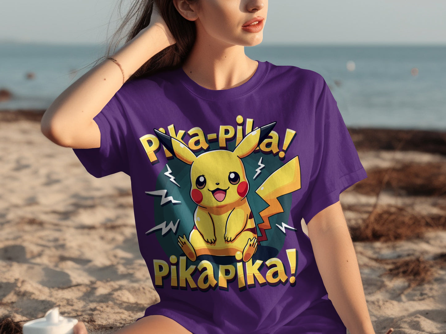 Pikachu Pika Pika Purple Graphic T-Shirt