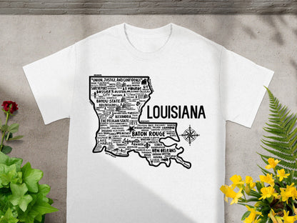 Louisiana Map Design Tee Featuring Major Cities Product
