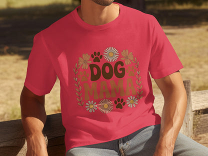 Cute Dog Mama Graphic Tee with Floral Designs