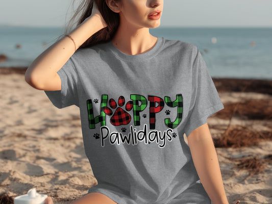 Happy Pawlidays Graphic Tee for Pet Lovers