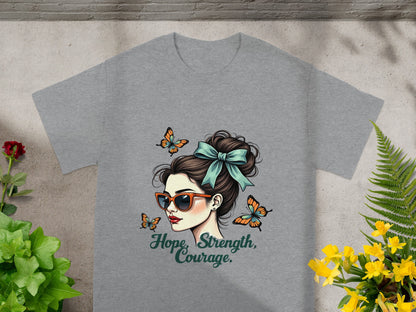 Hope Strength Courage Woman With Butterflies Shirt