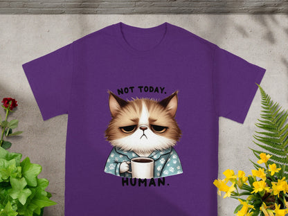 Not Today Human Funny Cat Coffee Purple T-shirt
