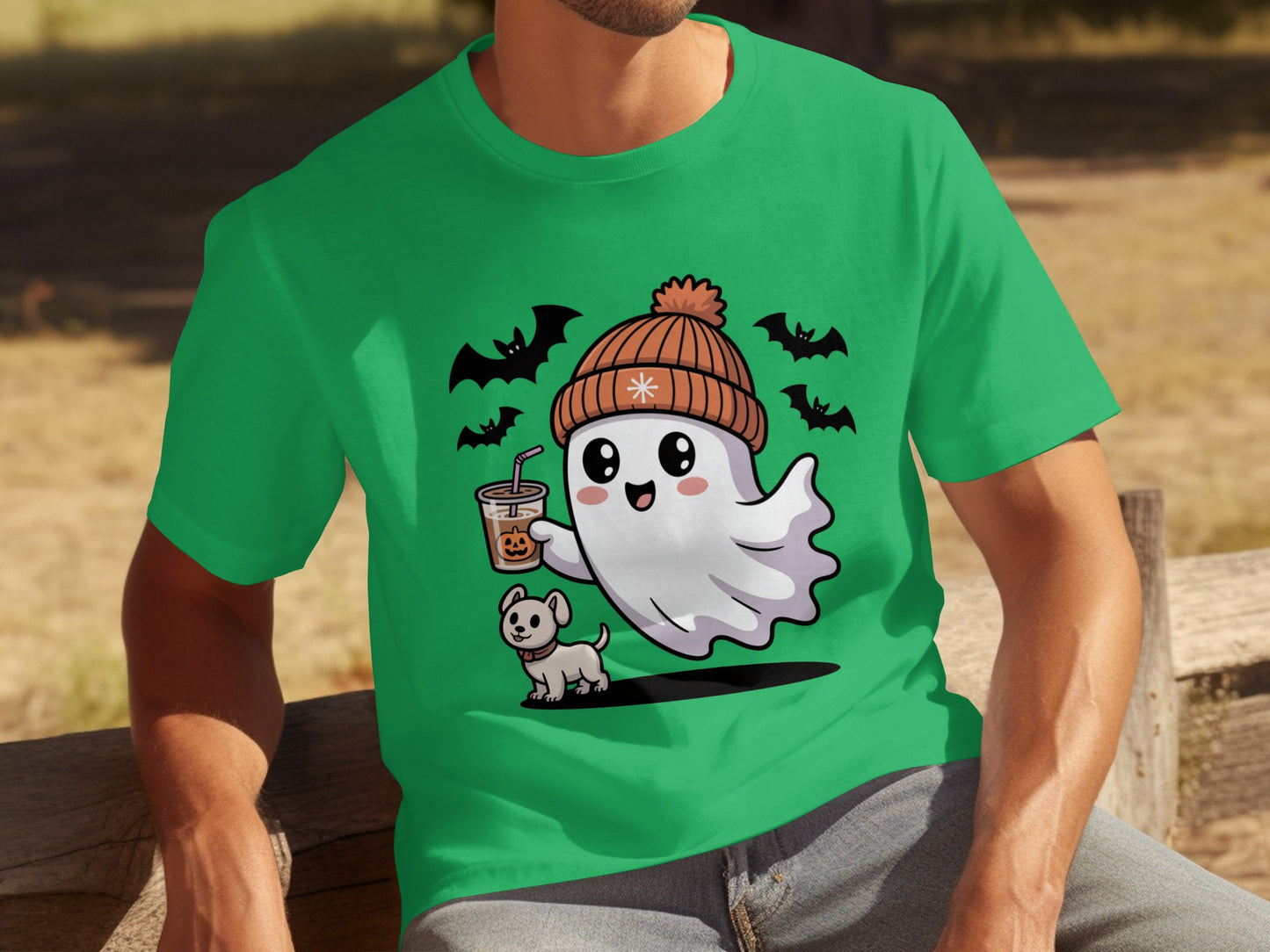 Cute Ghost and Dog with Pumpkin Drink Halloween Shirt
