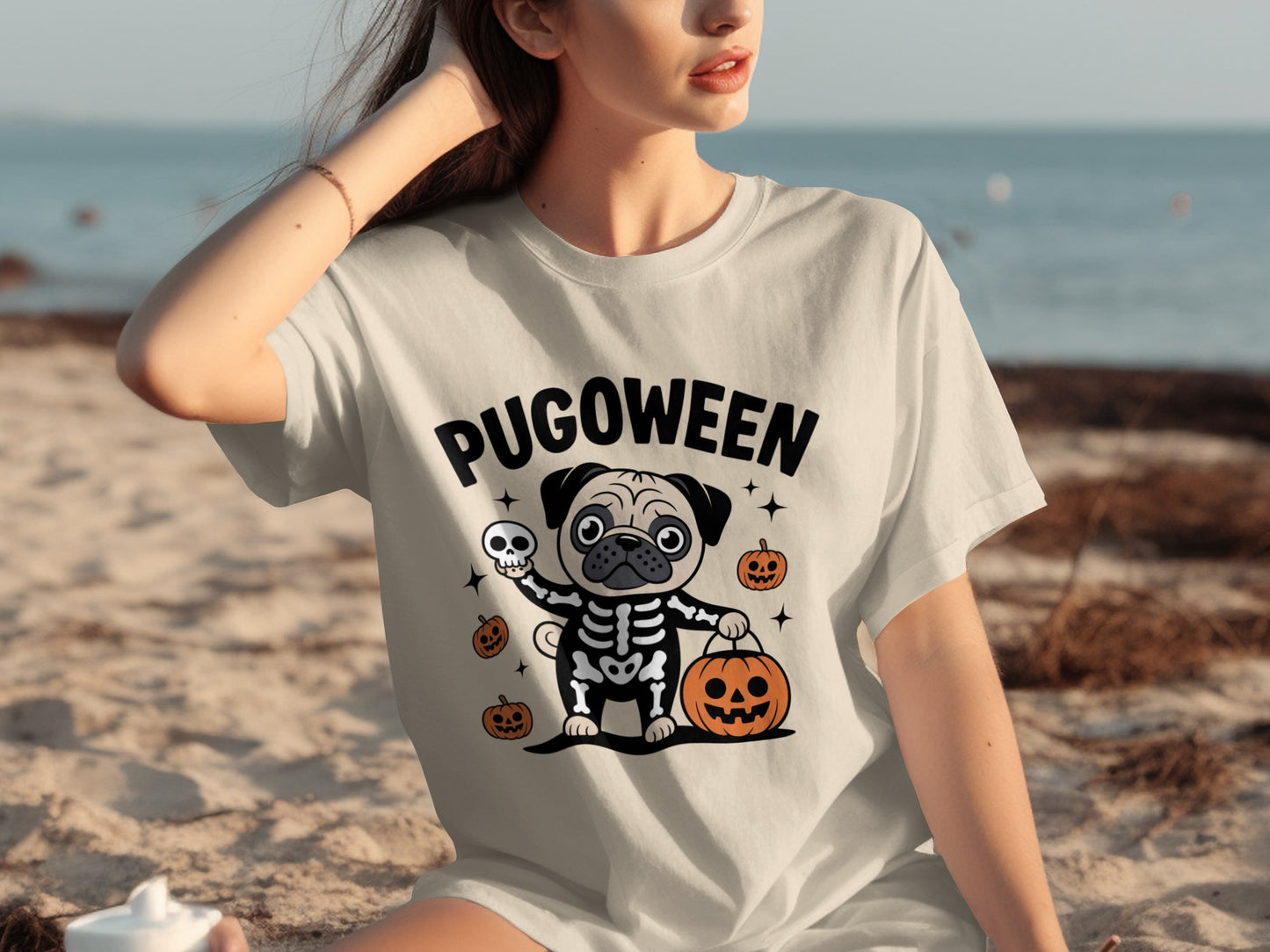 Pugoween Halloween Pug Skeleton Graphic T-shirt
