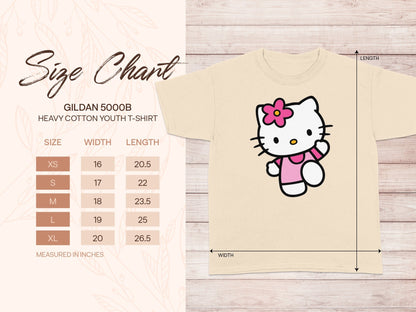 Cute Pink Bow Cat Design Youth T-Shirt Size Chart product type
