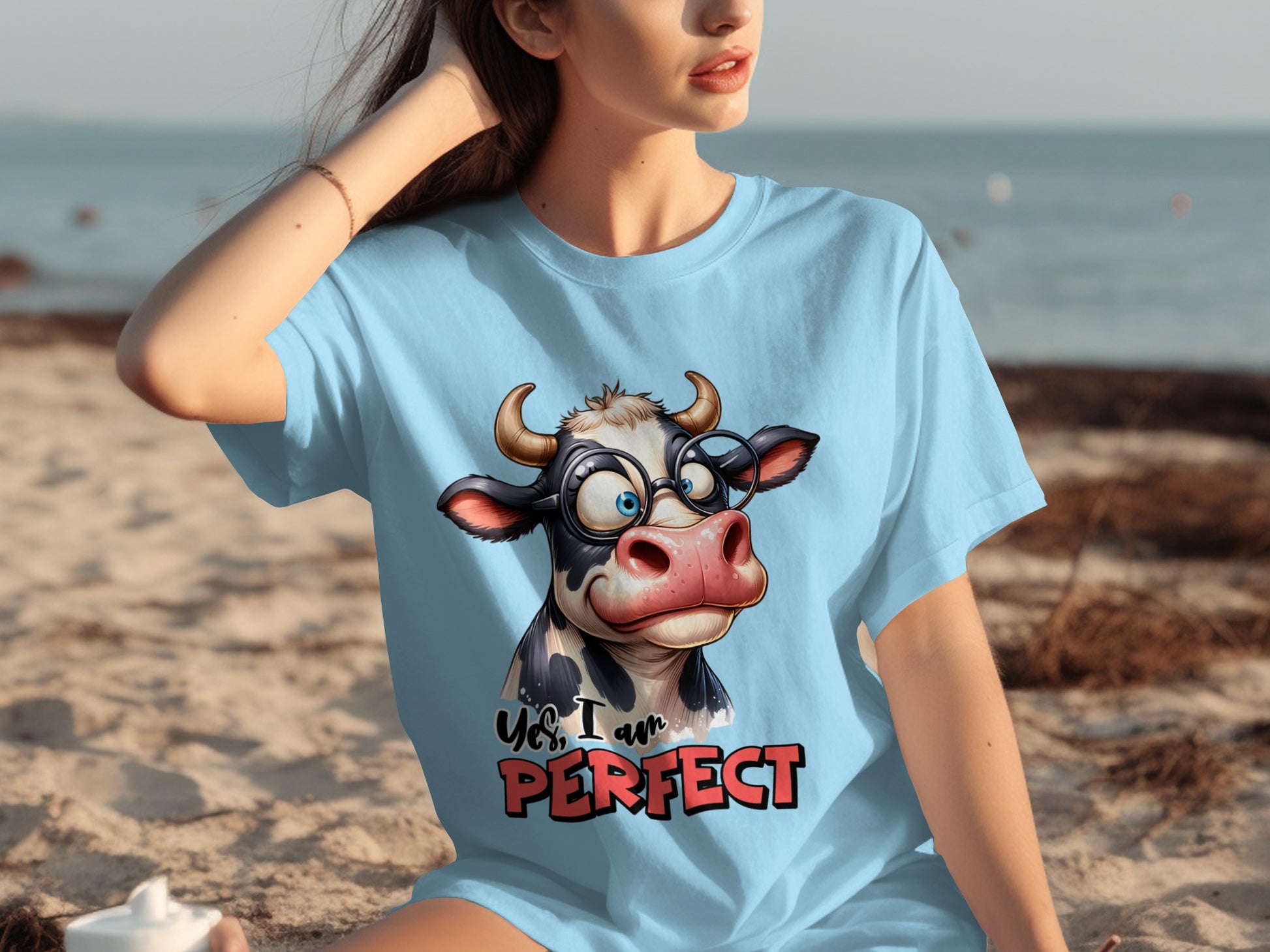 Funny Cartoon Cow with Glasses Yes I Am Perfect Shirt