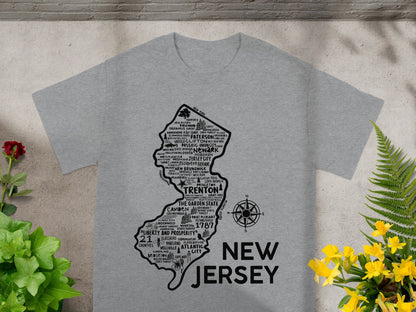 New Jersey State Map Design Graphic Tee Product