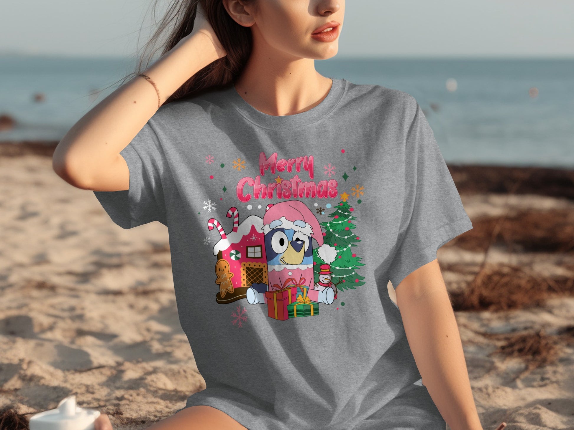 Merry Christmas Graphic Tee with Cute Penguin Design