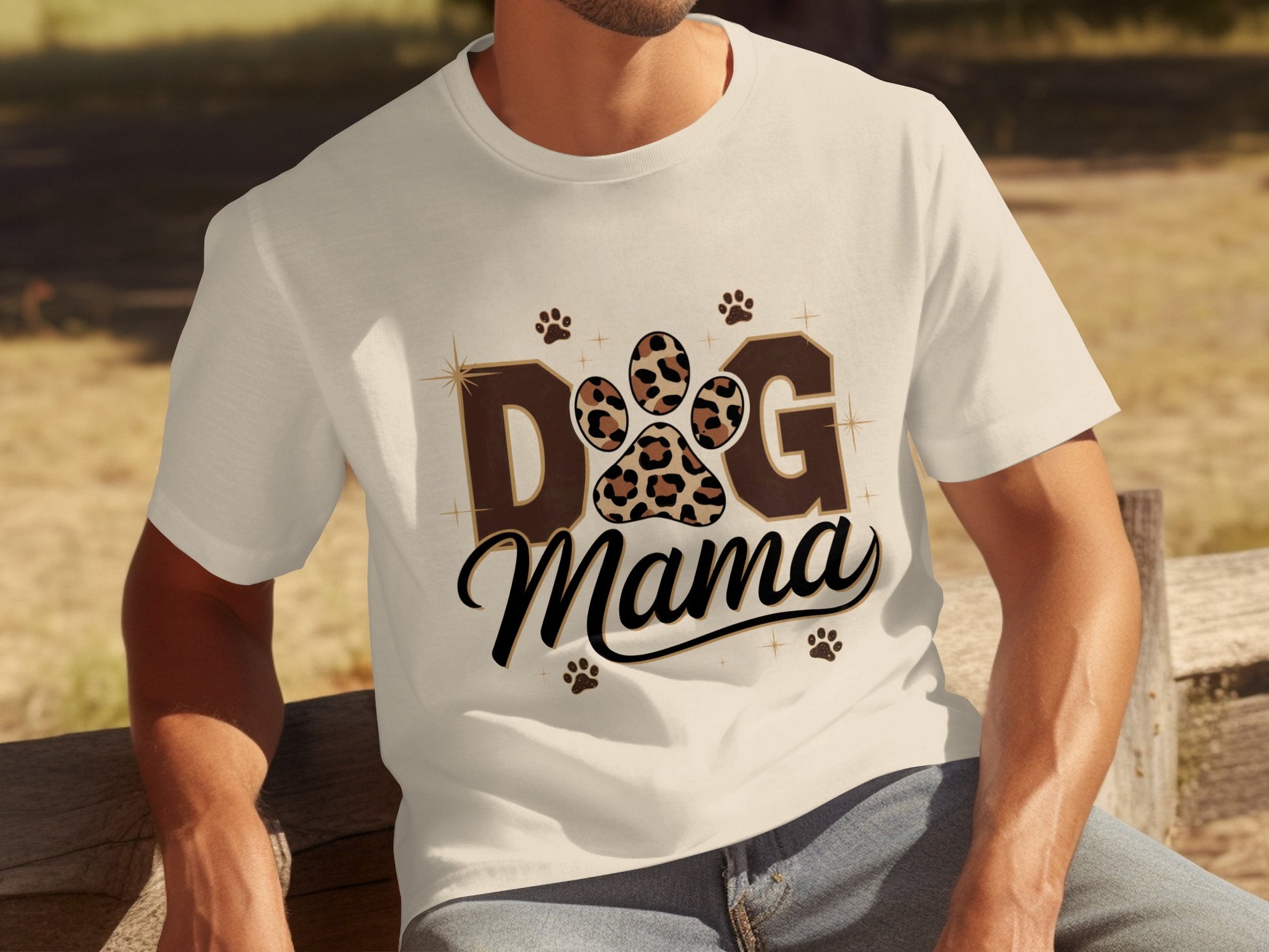 Dog Mama Leopard Print Paw Graphic T-Shirt