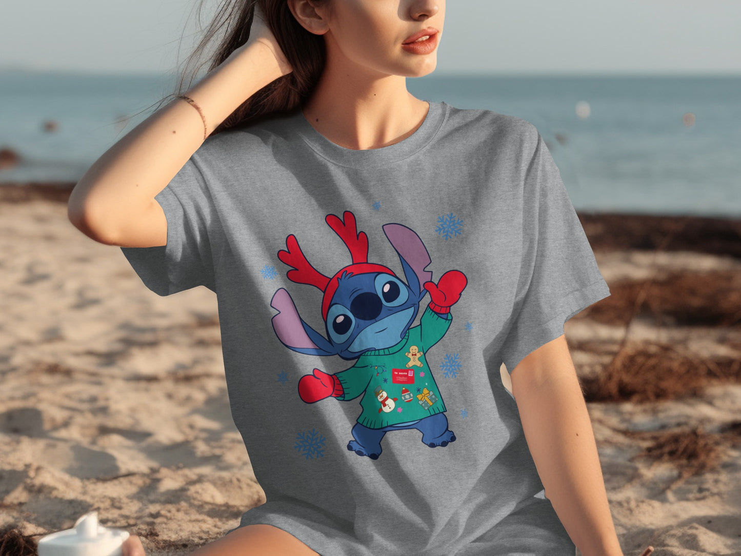 Cute Christmas Reindeer Stitch Graphic T-Shirt
