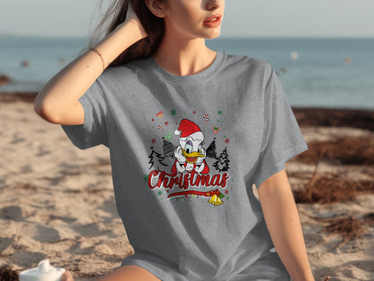 Christmas Santa Duck Holiday Print Graphic Shirt