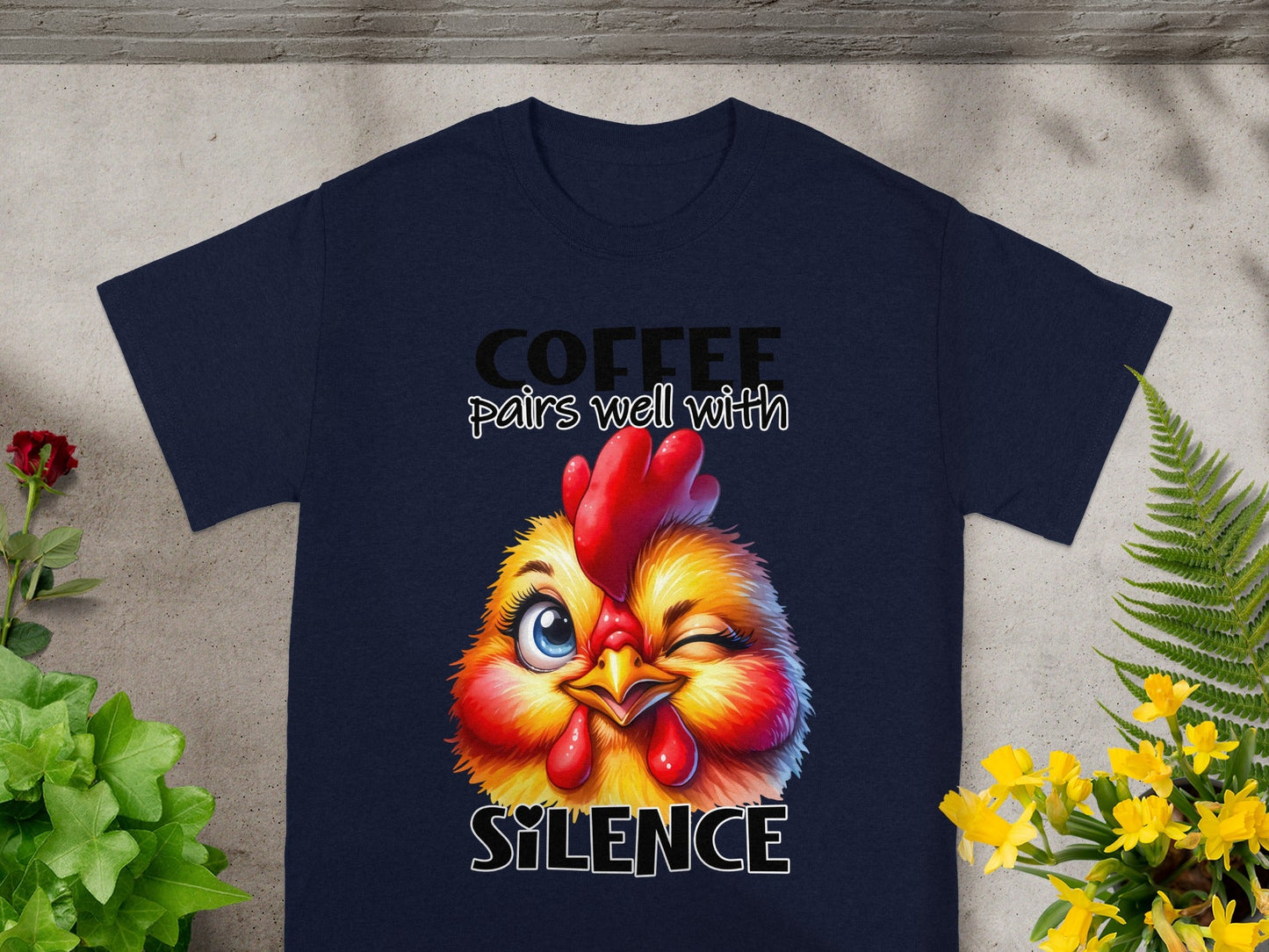 Coffee Pairs Well With Silence Winking Chicken T-Shirt
