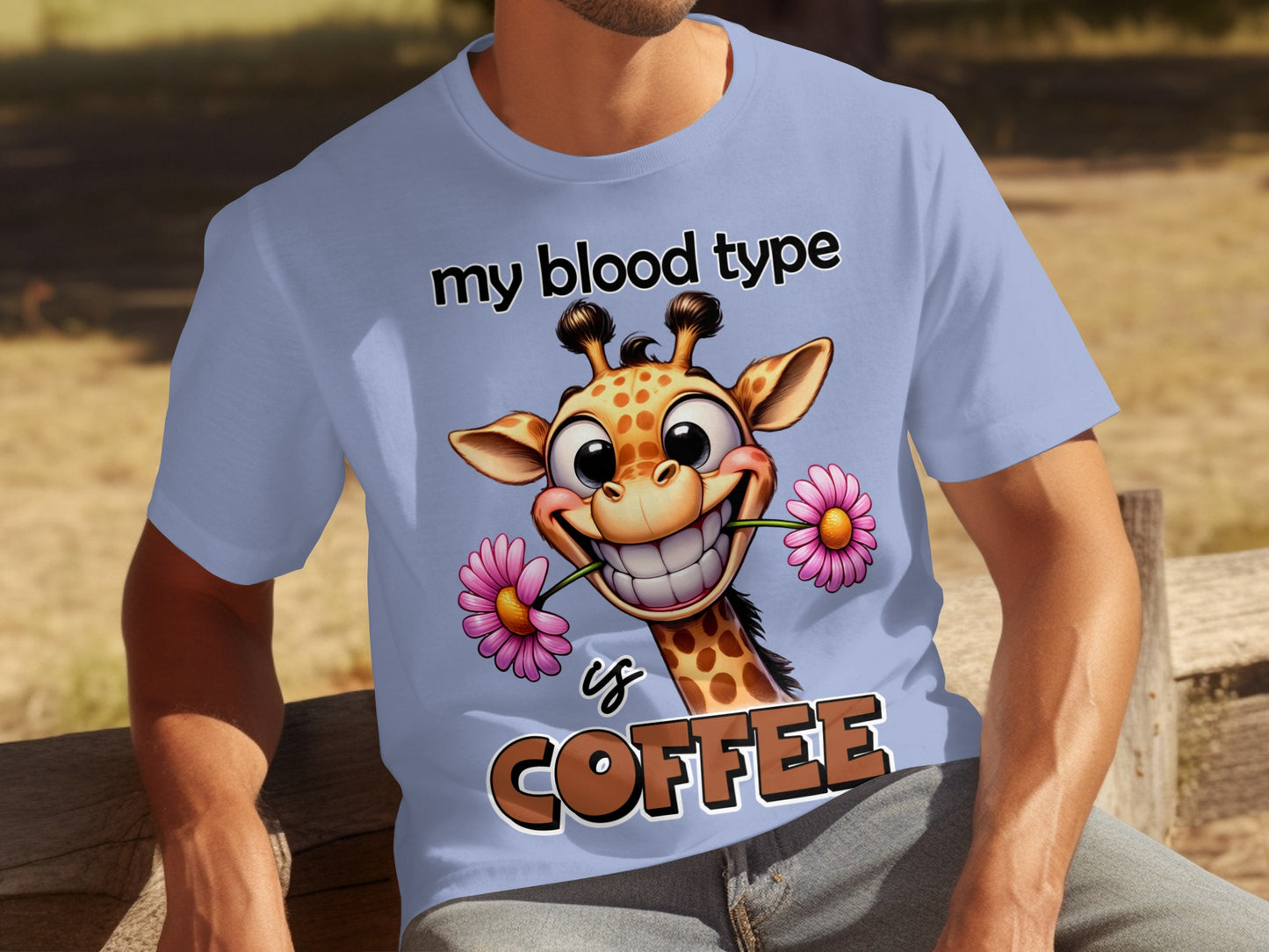 My Blood Type Is Coffee Giraffe Cartoon T-Shirt