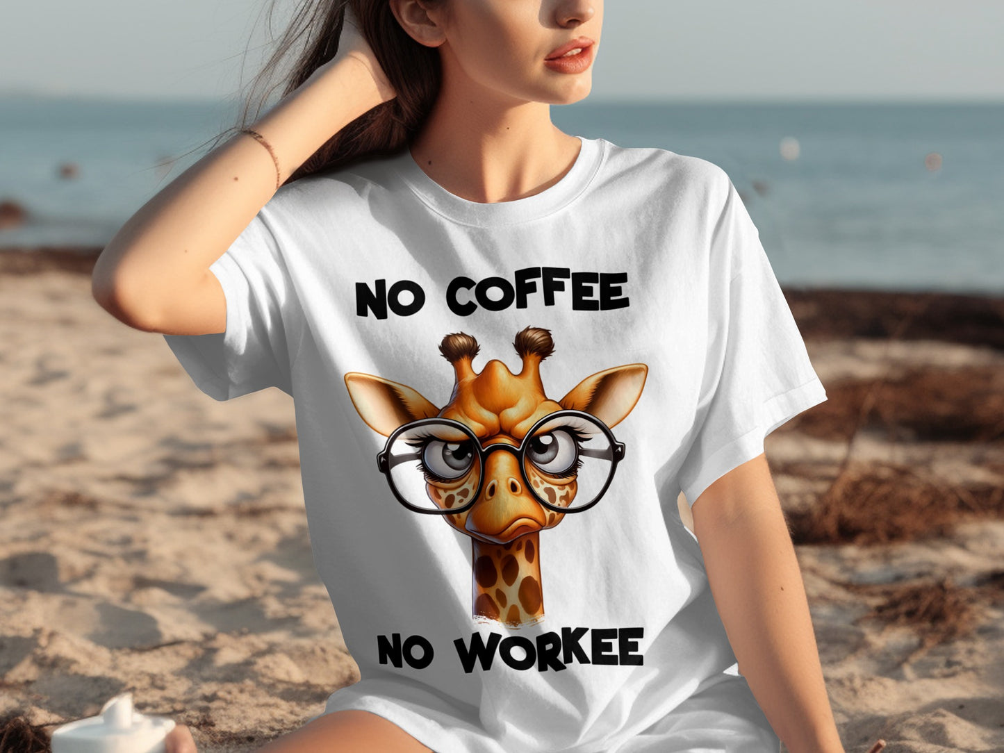No Coffee No Workee Cute Giraffe Glasses T-Shirt